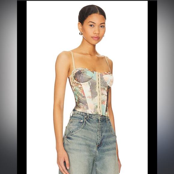 SUPERDOWN Ziva Bustier Art Print Top Women's Size XS - Picture 2 of 12